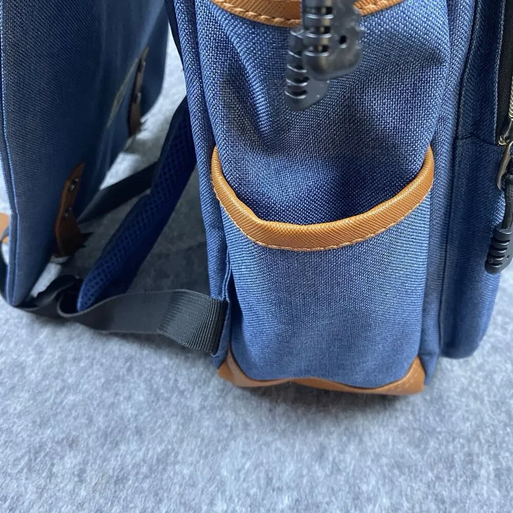 Modoker Vintage 15 inch Laptop Backpack with USB Charging Blue/Brown Leather